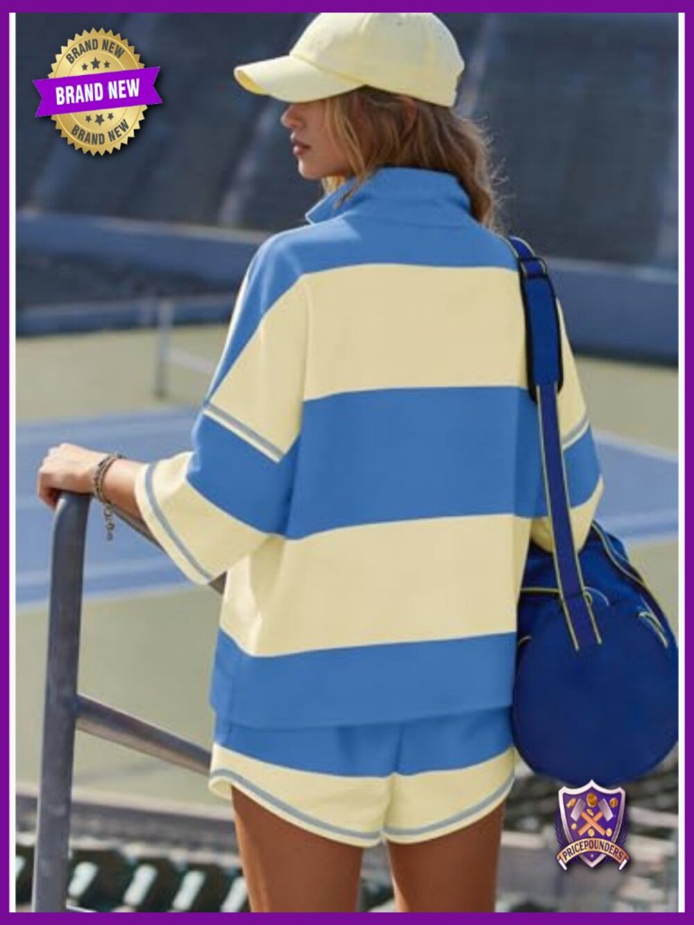 2 Piece Striped Lounge Set Women Summer Workout Shorts Tracksuit - Picture 5 of 6